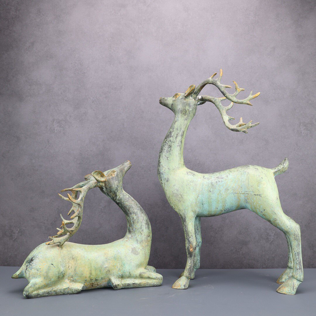 纯铜福禄长寿鹿情侣创意仿古装饰礼物礼品客厅玄关工艺品摆件包邮