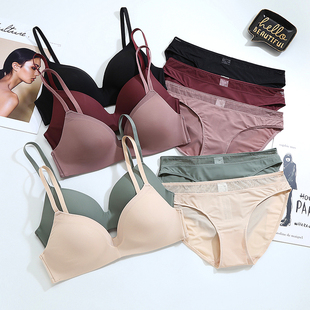 西班牙外贸内衣大胸显小无钢圈裸肤色隐形 薄棉光面无痕文胸套装