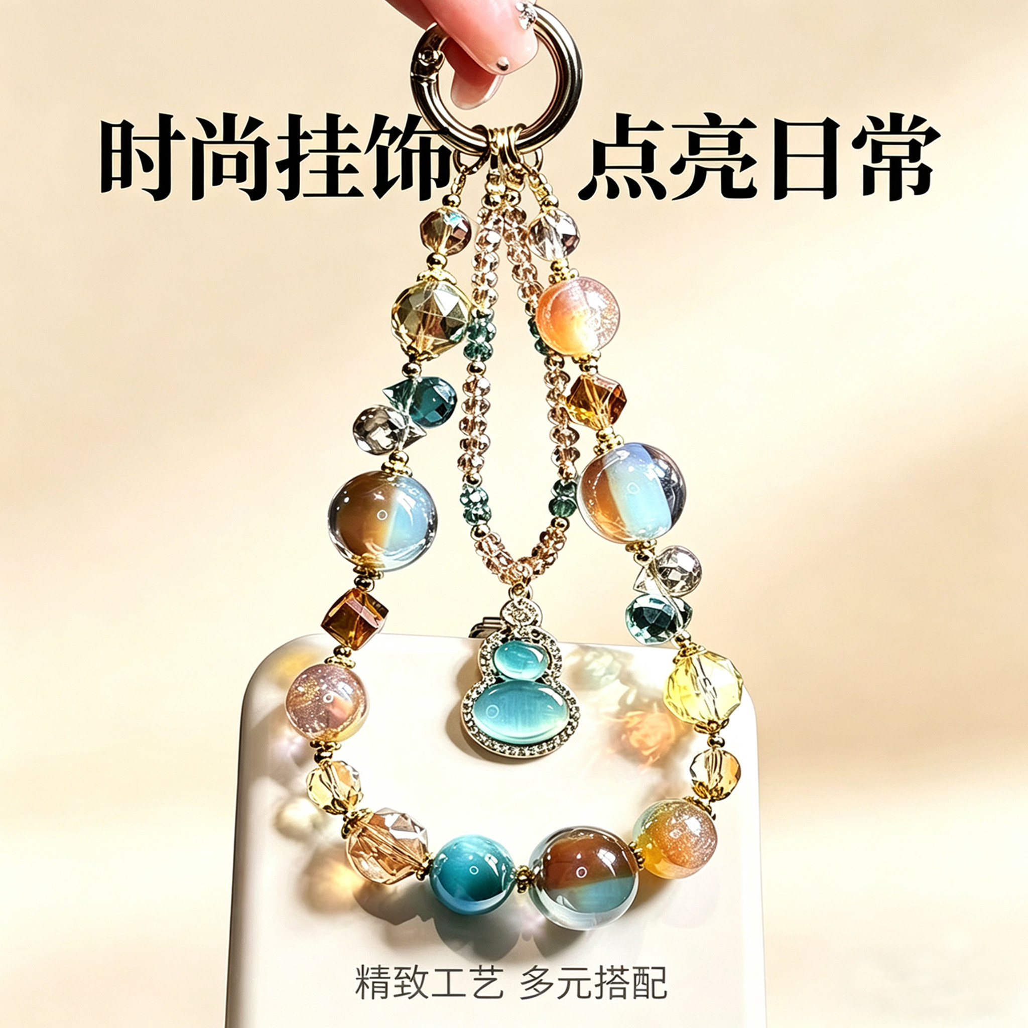 串珠手机挂件多彩葫芦精致工艺时尚装饰钥匙扣水晶百搭手机链