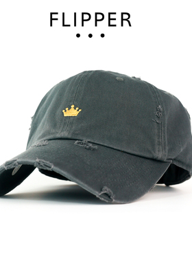 韩国FLIPPER棒球帽代购2025新款男女鸭舌帽个性做旧皇冠刺绣大码