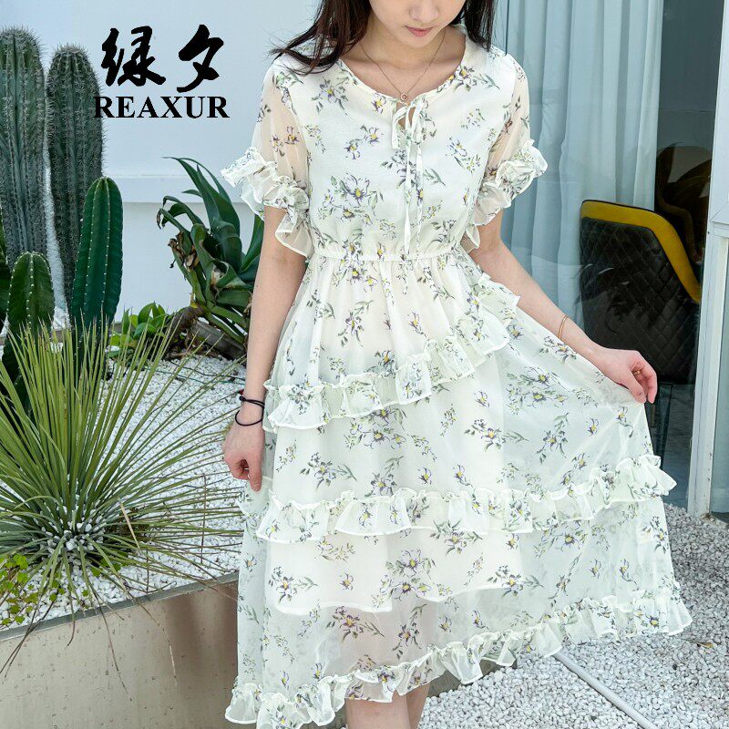 绿夕碎花连衣裙夏天雪纺裙子女士2025新款夏季女装气质显瘦蛋糕裙