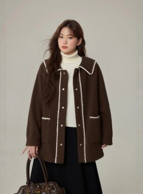 咖啡色羊羔绒大码显瘦女款外套