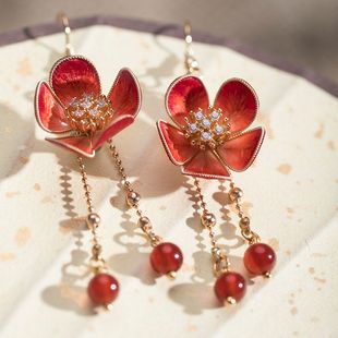 非遗绒花成品手工耳饰流苏耳环红色耳钉s925银针古风新中式汉元素