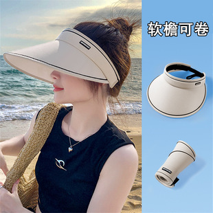 太陽帽空頂防曬帽子女夏可折疊防紫外線遮陽帽騎車大帽檐 2025新款