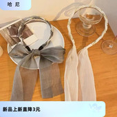 发饰高级感2026新款 法式 发箍女珍珠编发丝巾发带头饰蝴蝶结一体式