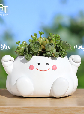 云朵精灵多肉花盆奶油治愈风可爱笑脸卡通表情创意造型小号小花盆