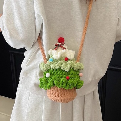 圣诞diy手工包包成品2025新款儿童生日礼物可爱斜挎包针织毛线包