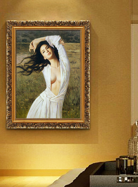 玄关油画浴室挂画卧室装饰画人物画美容院墙壁画抱陶女