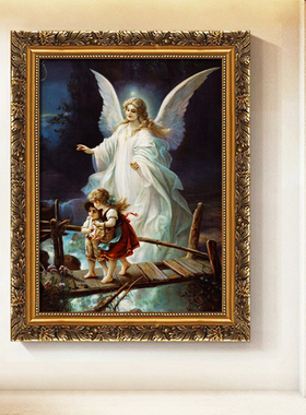 欧式客厅古典天使人物画卧室挂画喷绘油画家居装饰画有框儿童画