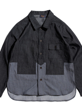 2021美式复古Nigel多口袋工装衬衫外套日系咔叽宽松拼接衬衣男女