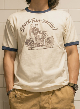 2025千玺同款NON STOCK复古骑士机车风格短袖T恤阿美咔叽圆领短袖