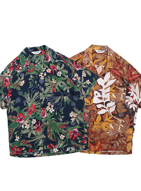 NON STOCK美式复古ALOHA阿美咔叽夏威夷度假短袖衬衫男古巴领衬衣