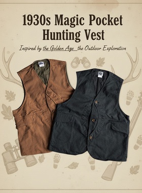 NON STOCK重磅美式复古帆布魔术口袋狩猎马甲户外工装多口袋背心