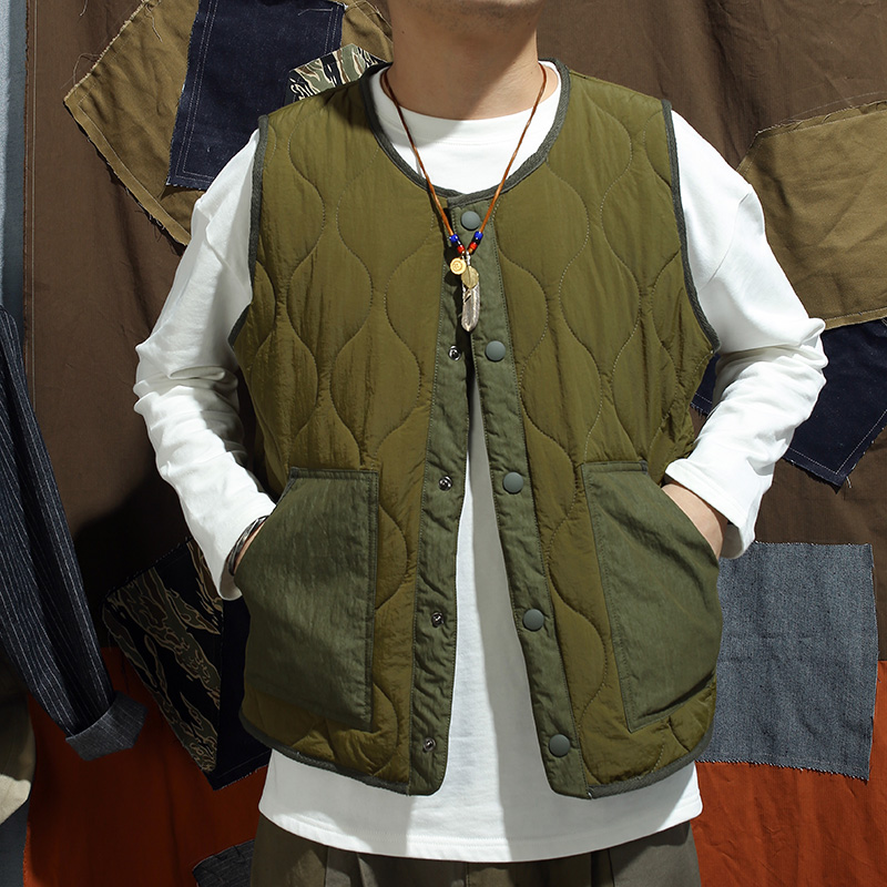 秋冬日系复古加厚多口袋拼接马夹