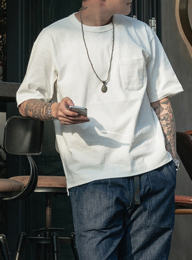 2025 NON STOCK重磅纯色落肩短袖夏季宽松开衩素色男女口袋T恤