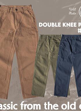 美式复古卡哈风 13oz重磅双膝补丁加厚帆布直筒宽松工装裤男女