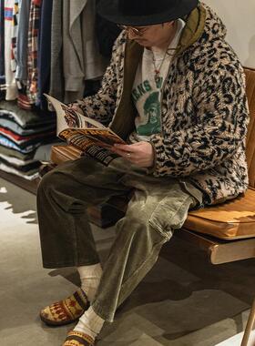 NON STOCK 重磅帆布豹纹两面穿连帽夹克外套男女秋冬加厚植绒大衣