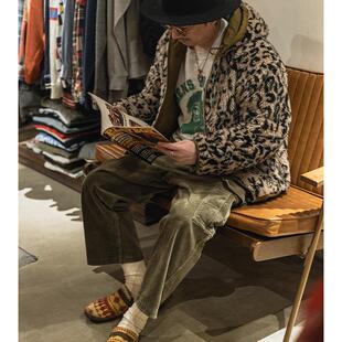 NON STOCK 重磅帆布豹纹两面穿连帽夹克外套男女秋冬加厚植绒大衣