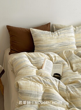 软糯皱皱纱床上四件套纯棉全棉2025新款床单被套高级感宿舍三件套