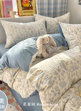A类床上四件套纯棉全棉加厚泡芙双层纱床单新款单被套宿舍三件套4
