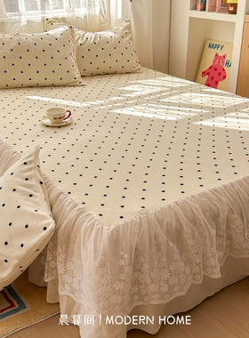 冬季牛奶绒床品高克重床裙三件套珊瑚绒加厚蕾丝双层款枕套法兰绒