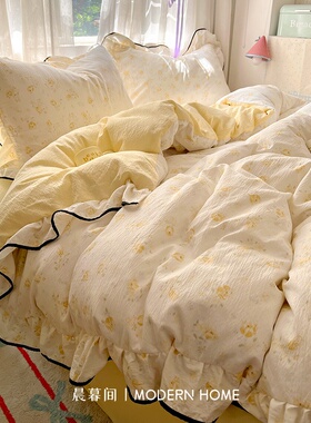 单件被套罩花边床上四件套纯棉全棉2025新款床单学生宿舍三件套4