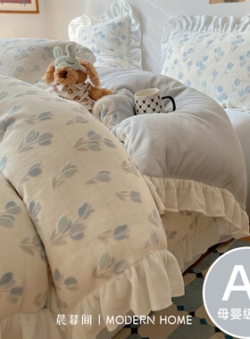 A类牛奶绒立体雕花高克重冬季床上四件套加绒珊瑚绒法兰绒三件套4