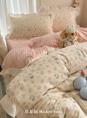 秋冬季牛奶绒床上四件套纯棉全棉豆豆绒珊瑚绒被套床单宿舍三件套