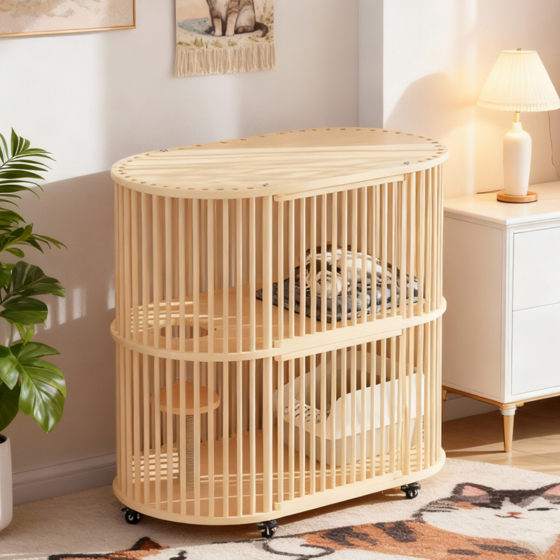 旭宸家居实木猫笼柜子可移动透气