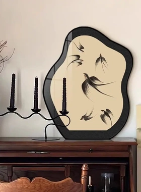 中古风飞燕桌面摆画装饰画客厅电视柜小摆件复古花鸟餐桌艺术摆台