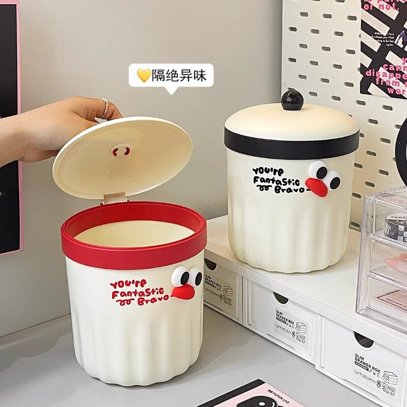 높은 찾고 데스크탑 쓰레기통 플립 탑 가정용 새 커버 사무실 기숙사 침실 귀여운 보관 폐지 바구니