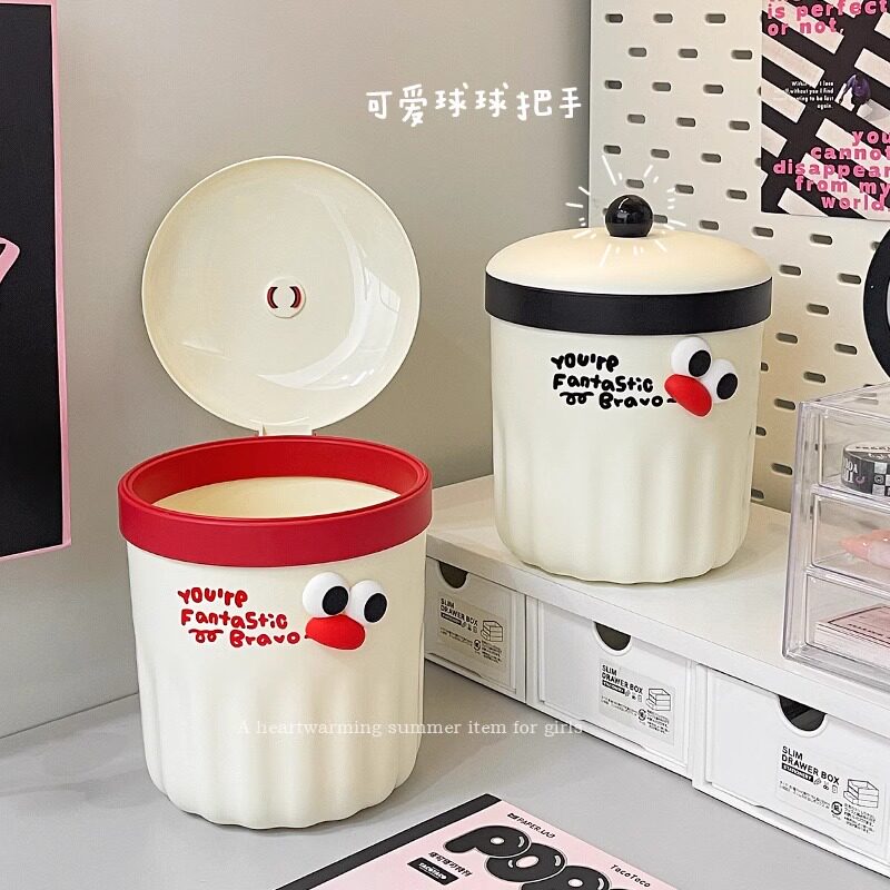 높은 찾고 데스크탑 쓰레기통 플립 탑 가정용 새 커버 사무실 기숙사 침실 귀여운 보관 폐지 바구니
