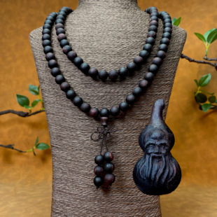 天然小叶降真香1.0圆珠108念珠糖结麻丝手串搭配寿星葫芦吊坠文玩