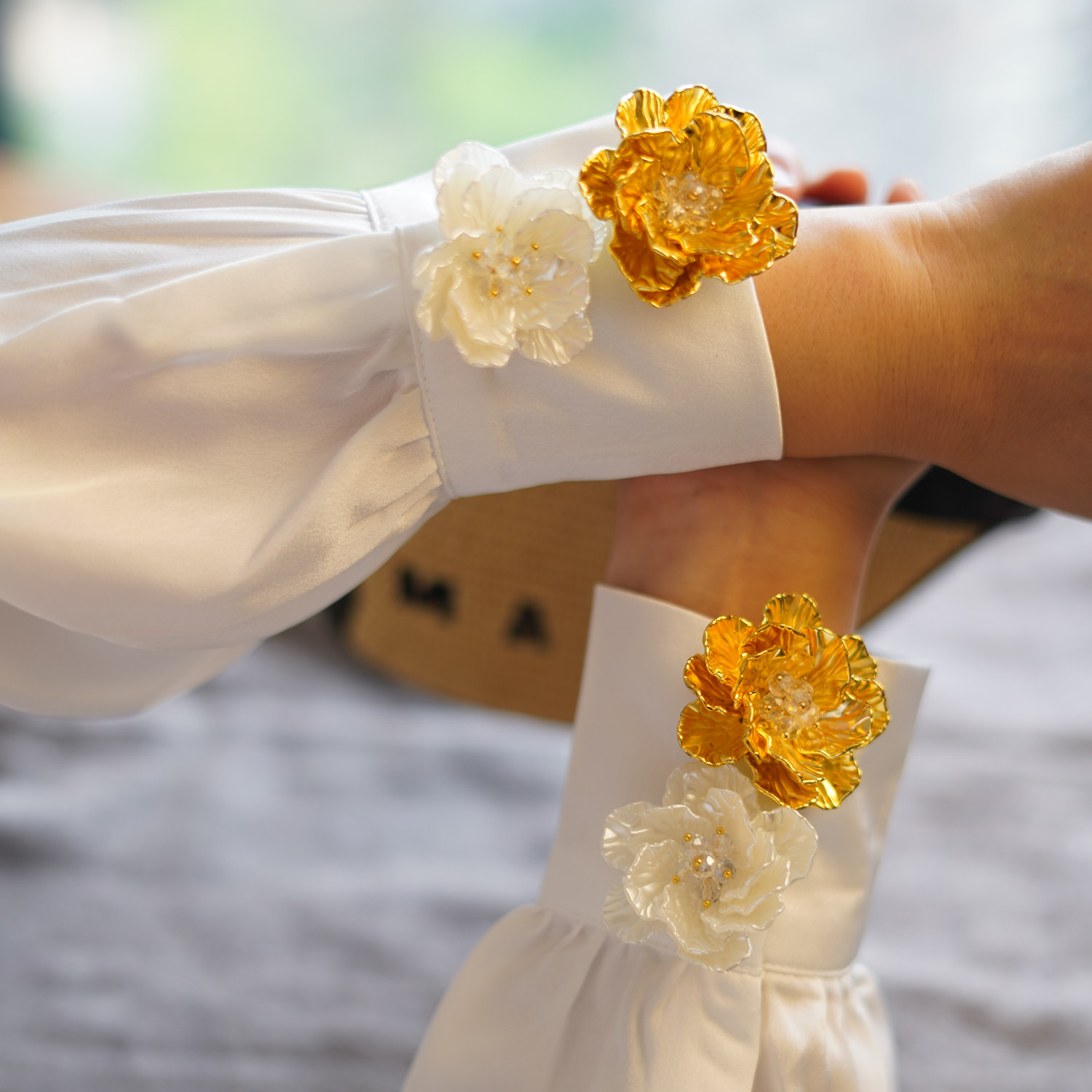 复古高ji感金色花朵衬衣领口扣套可拆卸衬衫纽扣盖袖扣盖套乌龟扣