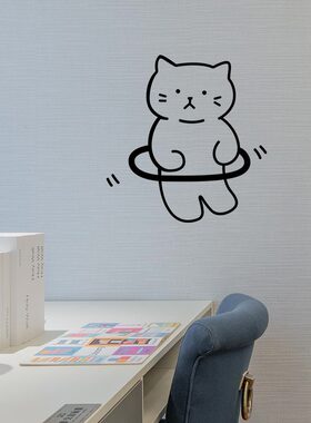 呼啦圈猫咪黑色ins墙贴纸猫咖宠物店厨房玻璃门防撞店铺墙面装饰