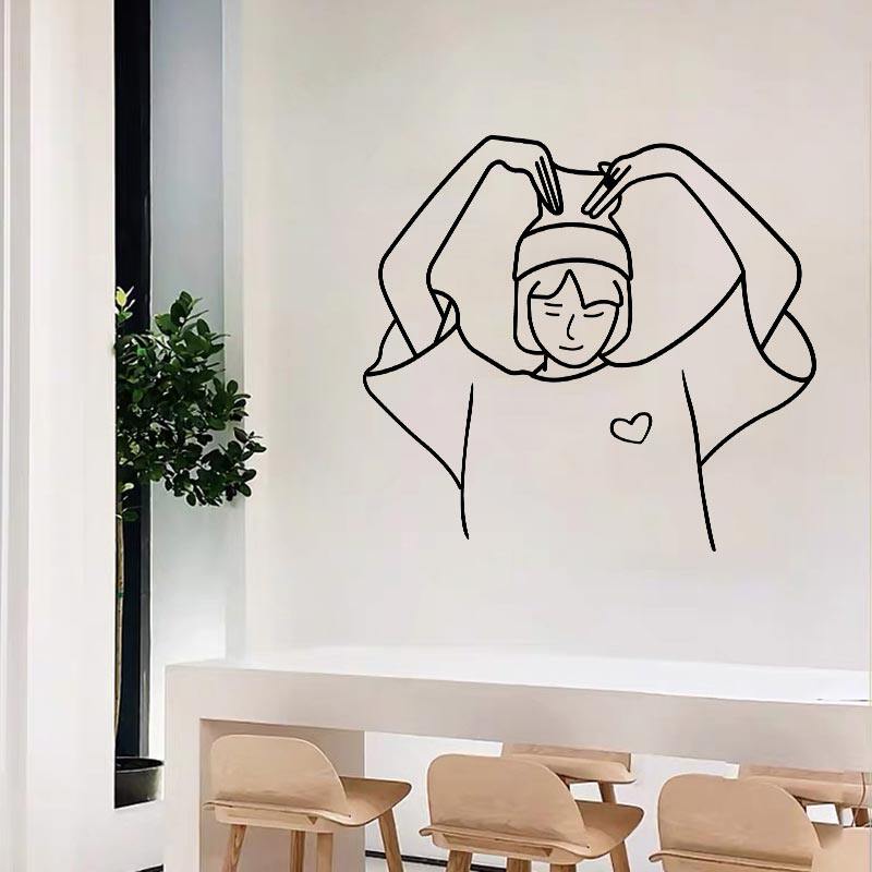 ins风网红比心少女墙贴简