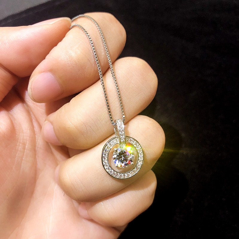 S925纯银网红款圆圈方钻女锁骨颈链韩版水晶吊坠项链情侣七夕礼物在类目 饰品/流行首饰/时尚饰品新, 项链中 - 来自Buy2taobao.com提供专业的淘宝代购服务