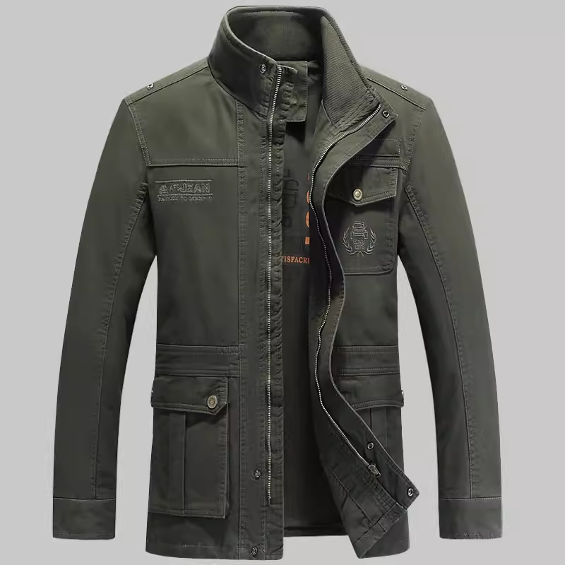 见展车新款男装春秋冬纯棉宽松大码中长款立领休闲夹克中年外套