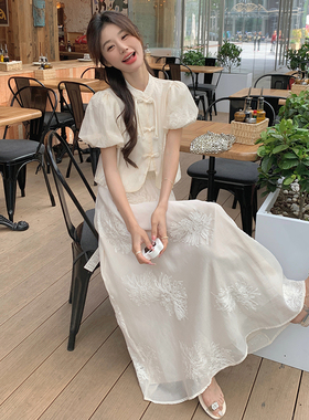 【现货 主推】新中式套装提花盘扣衬衫半身裙两件套5030P145K218