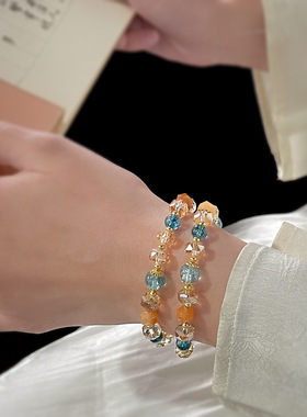 「又见敦煌」原创国风手作天然南瓜晶双层串珠手链民族风