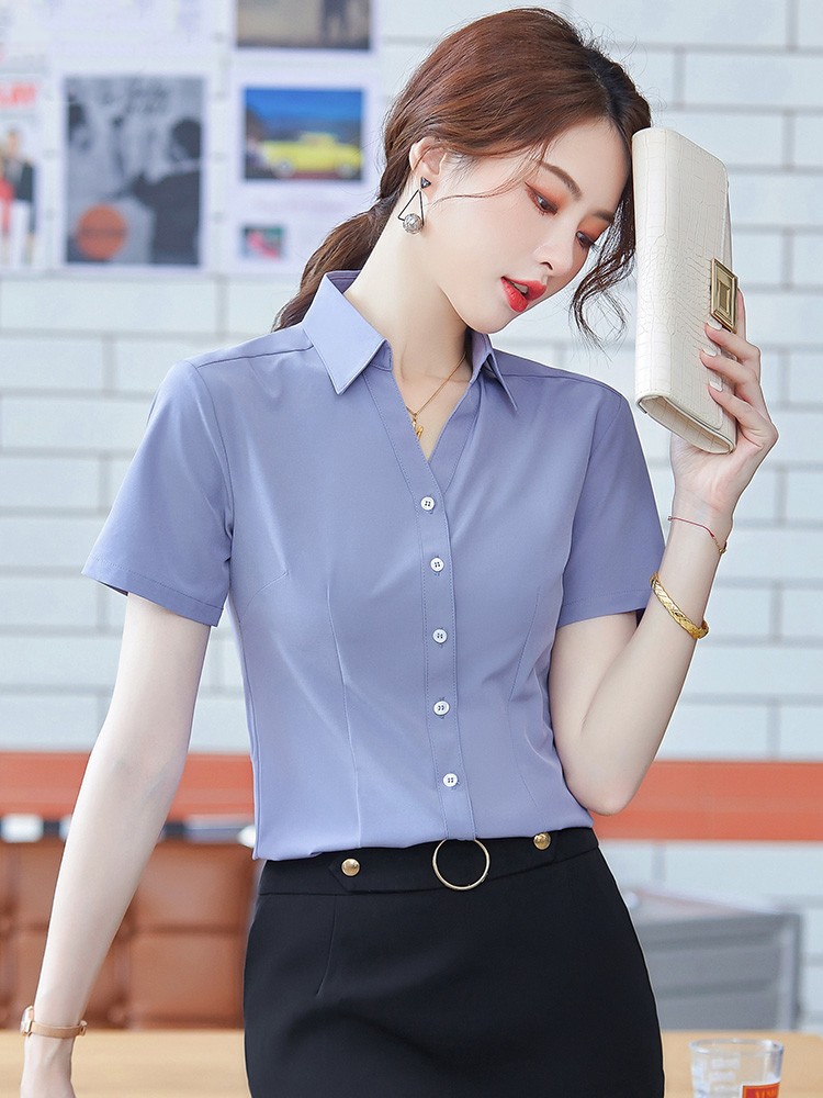 短袖衬衫女新款2023年夏季薄款职业雪纺衫衬衣工作服女装工装上衣