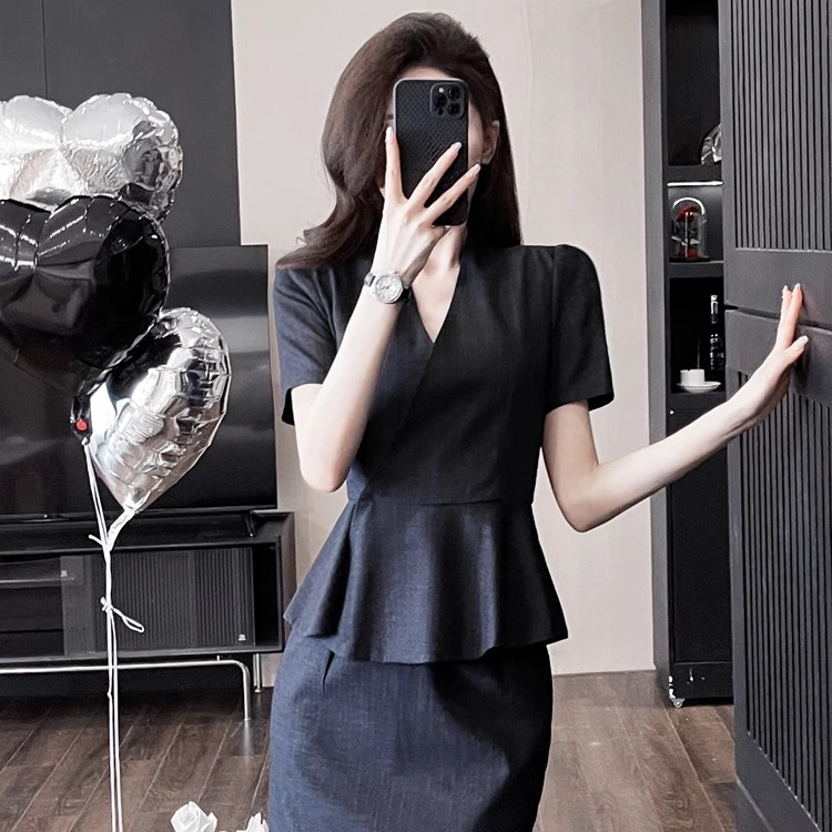 灰色小西装外套女正装2025新款夏季短袖西服高端职业套装接待制服