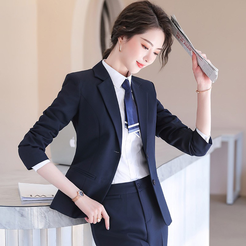 藏青色职业西装套装女2022新款气质正装小个子加绒西服外套工作服