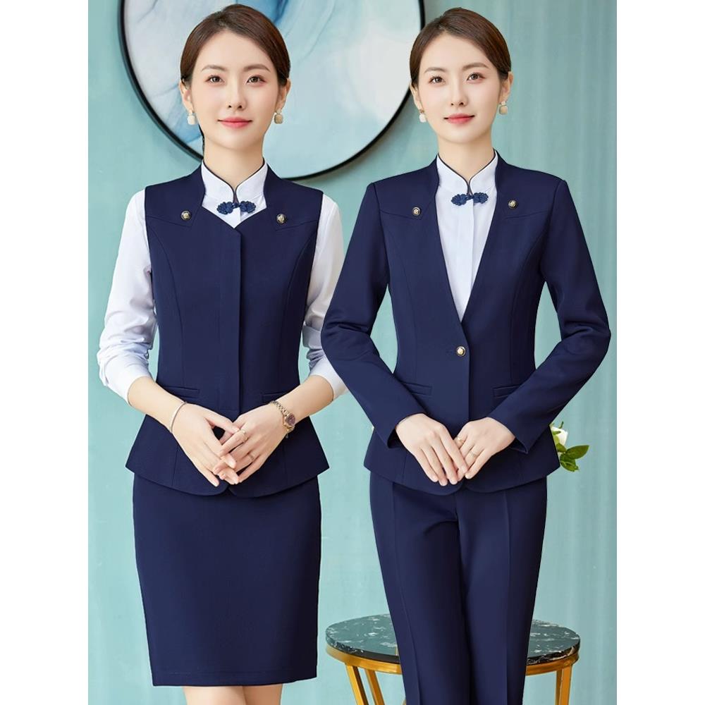 酒店前台接待工作装女秋冬高端气质职业西服套装餐饮服务员工作服