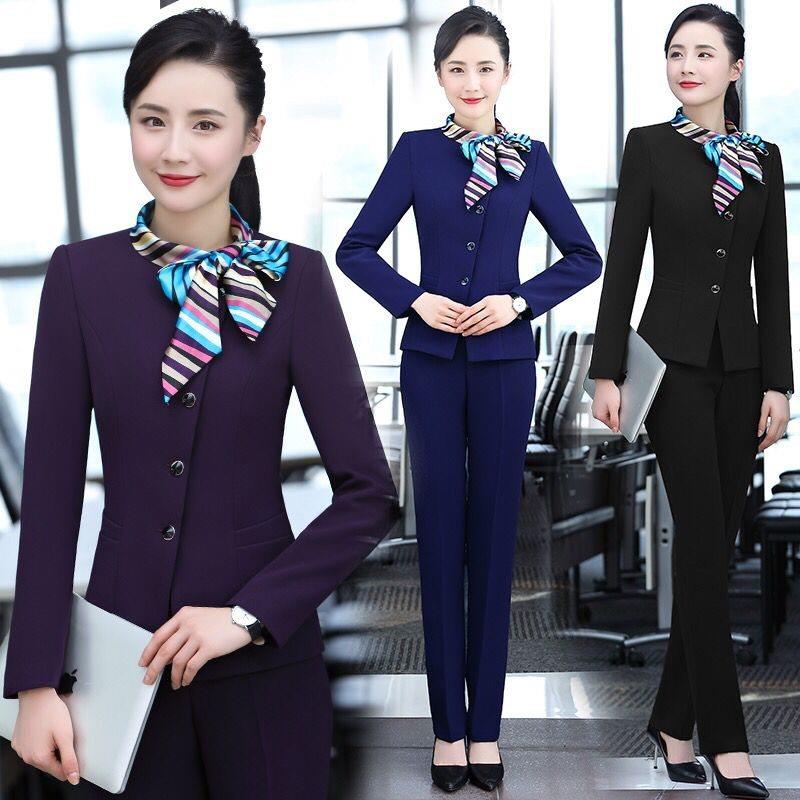 酒店前台工作服女长袖秋冬装美容师收银餐饮服务员KTV职业套装女