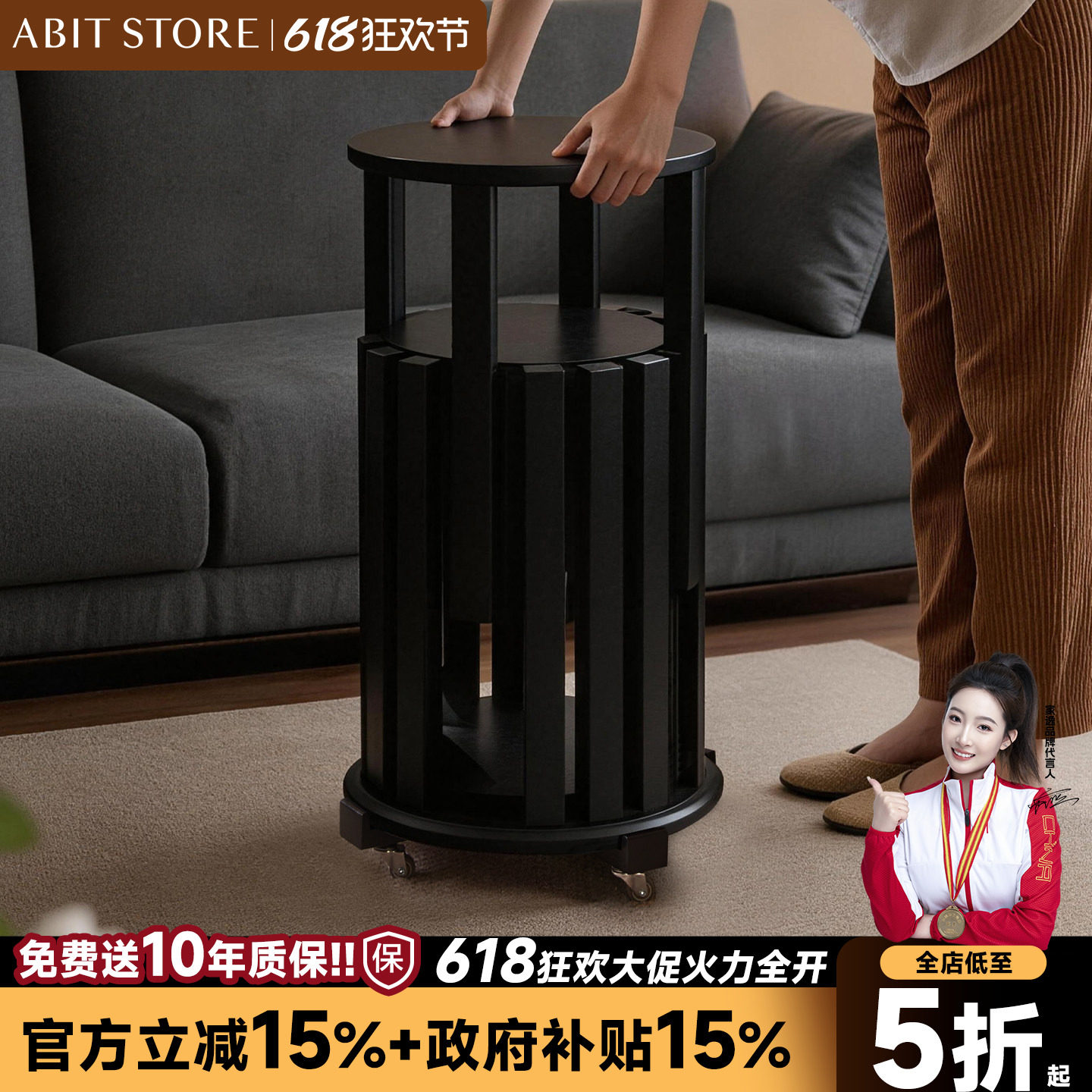 实木凳子可叠放圆凳家用叠叠乐备用餐桌板凳四合一组合木椅子黑色