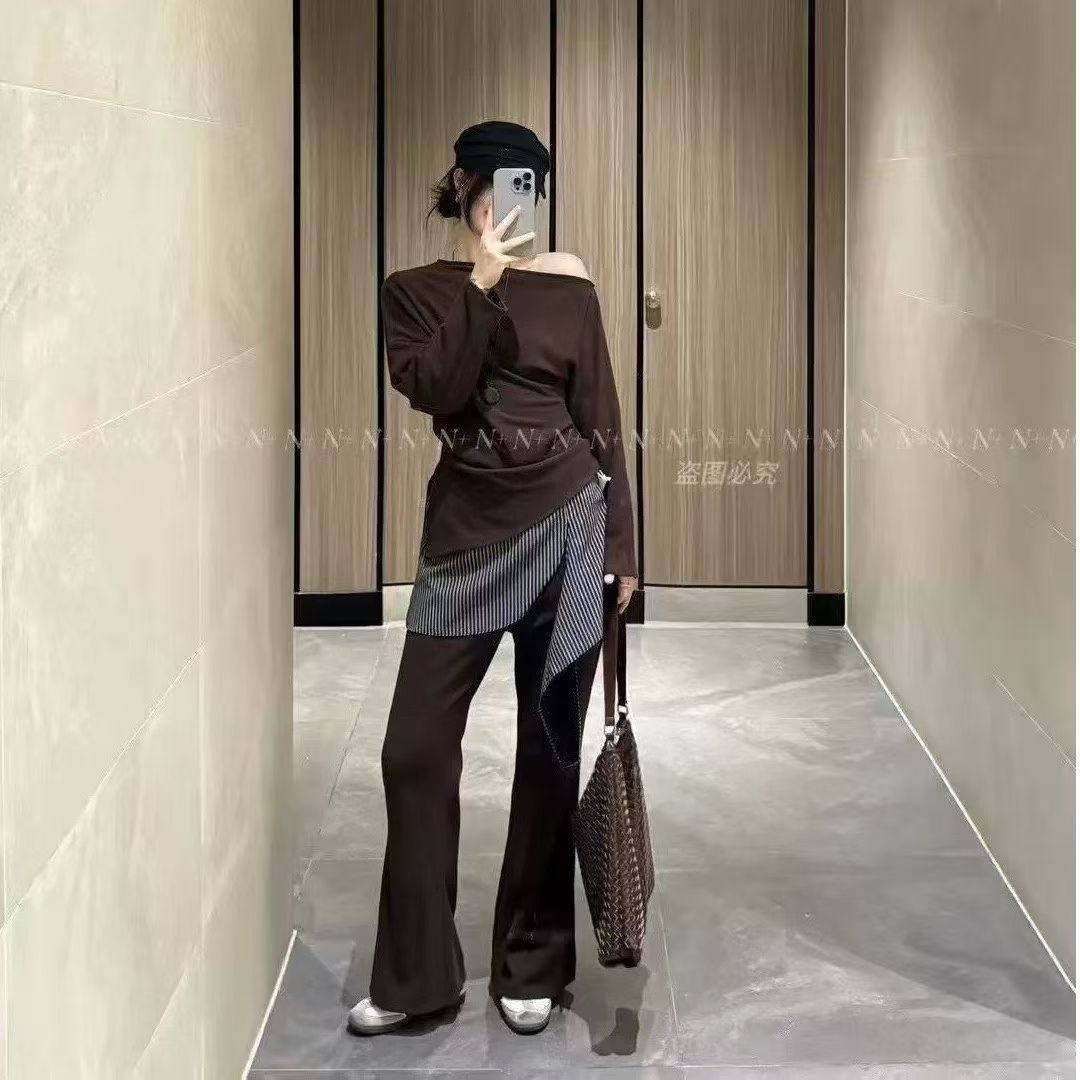 2026早春新款设计感时尚套装女露肩不规则上衣+屁帘微喇裤两件套,女装/女士精品,时尚套装,淘宝优惠券,粉丝福利购,淘宝优惠卷