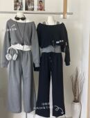 显瘦阔腿裤 2026春秋新款 女韩系露肩假两件上衣 套装 三件套潮 时尚