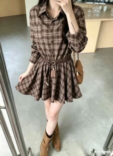 2026早秋新款复古格纹套装女韩系长袖格子连衣裙百搭显瘦两件套潮