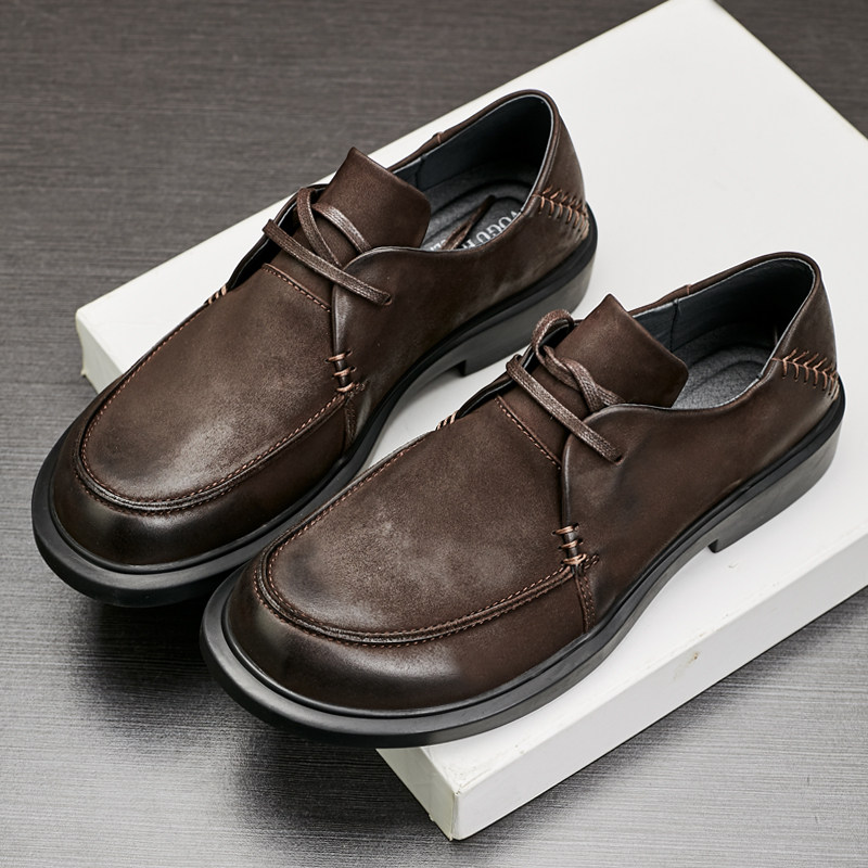 皮鞋男2025春夏真皮休闲鞋磨砂皮复古鞋子时尚透气平底潮流圆头鞋,流行男鞋,休闲皮鞋,淘宝优惠券,粉丝福利购,淘宝优惠卷